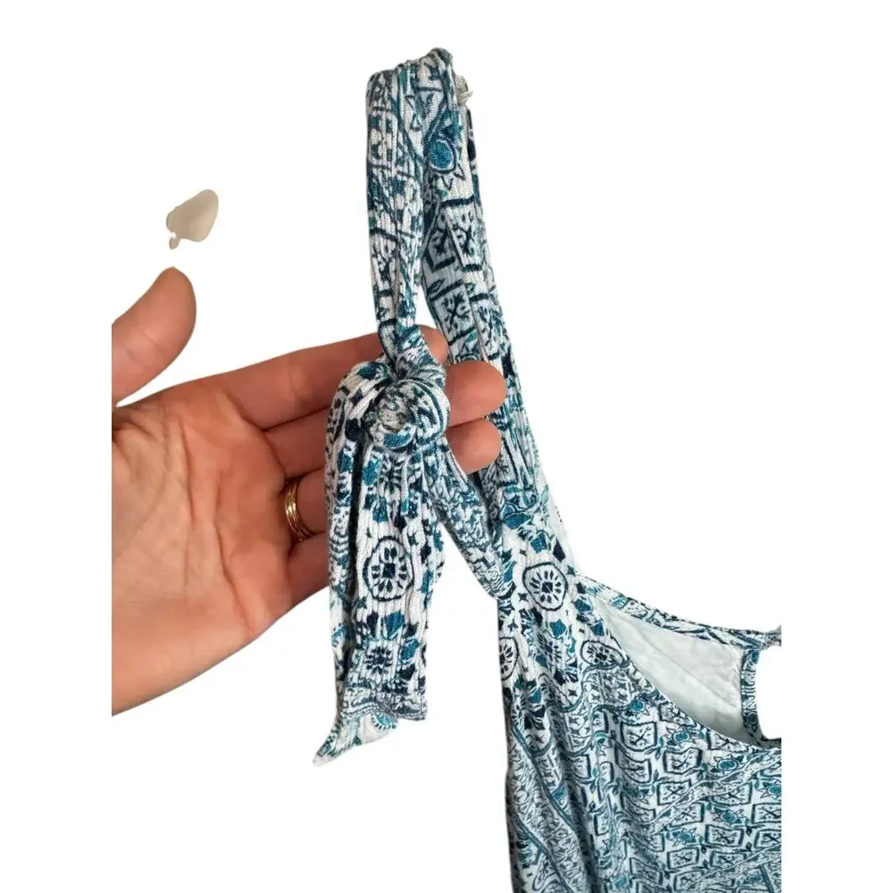 L*SPACE NWOT Girl in Motion Dress Blue Patchwork Swim Coverup Shoulder Ties Sz S - Picture 5 of 12